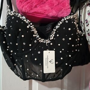 Windsor Black Embellished Bustier Top